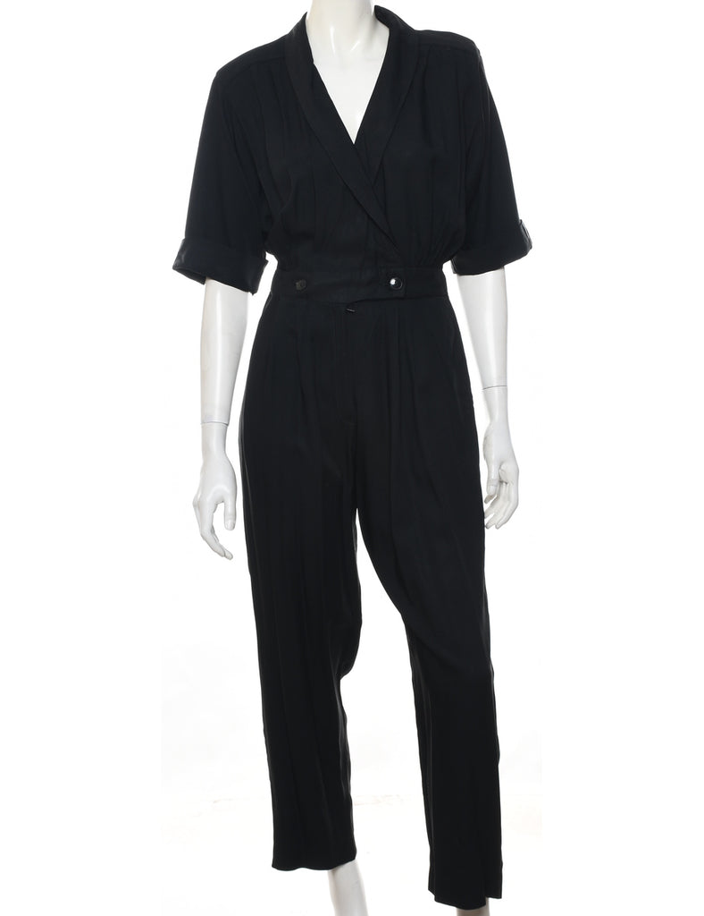 Black 1980s Double-Breasted Jumpsuit  - XL