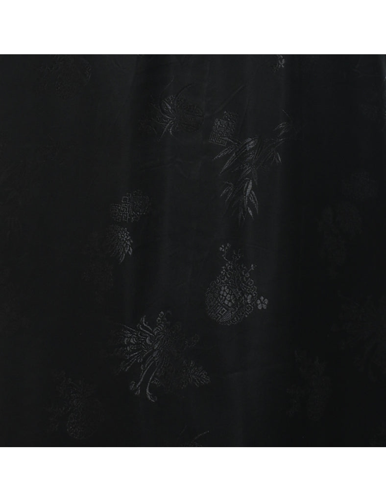 Black Brocade Cheongsam Collar Evening Dress - S