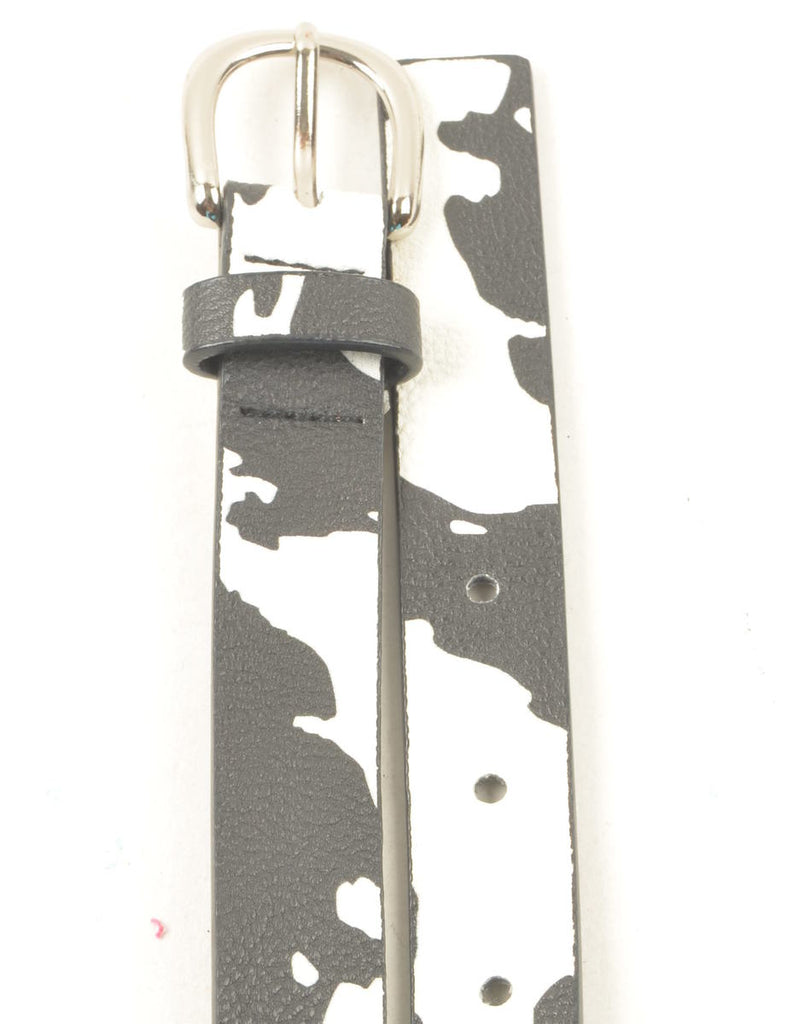 Black Cow Print Skinny Belt - L