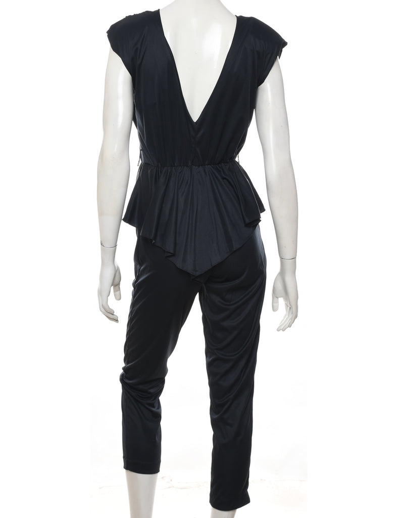 Black Cropped Sequined 1980s Jumpsuit - M