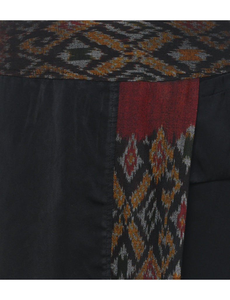 Black Ikat Contrast Panel Trousers - W30 L26
