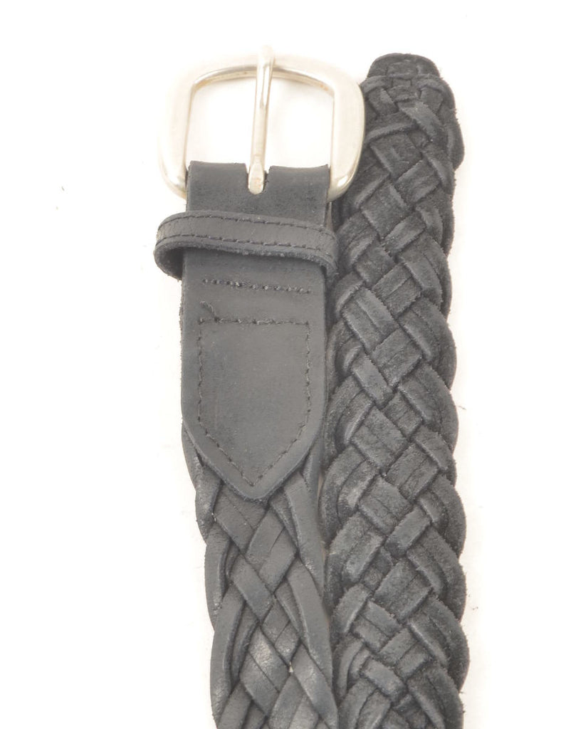 Black Leather Woven Belt - L