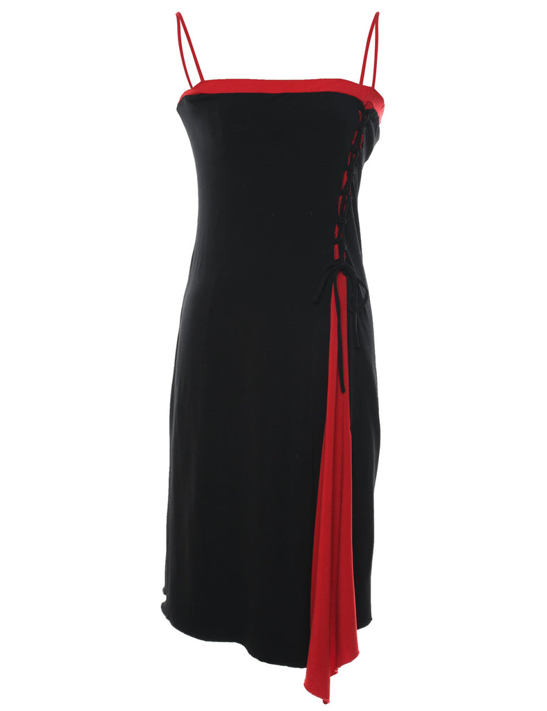 Black & Red 1990s Strappy Evening Dress - S