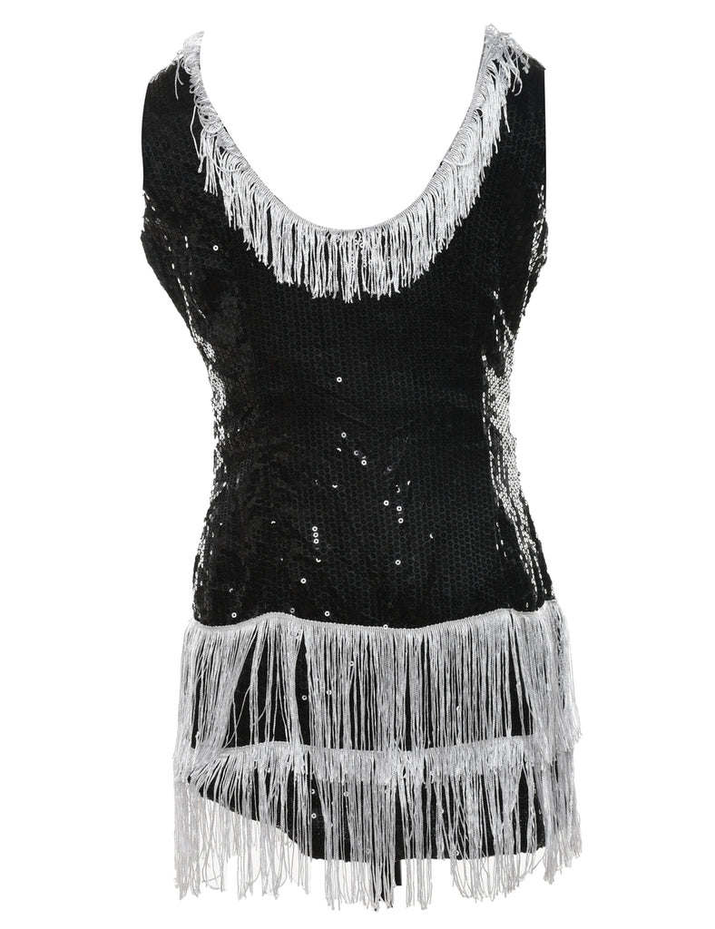Black Sequined Flapper Style Dress - M