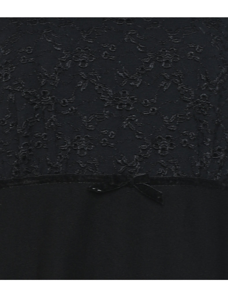 Black Sequined Sleeve Evening Dress - L