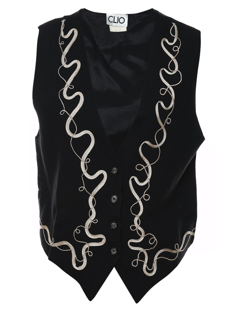 Black & Silver Embroidered Waistcoat - M