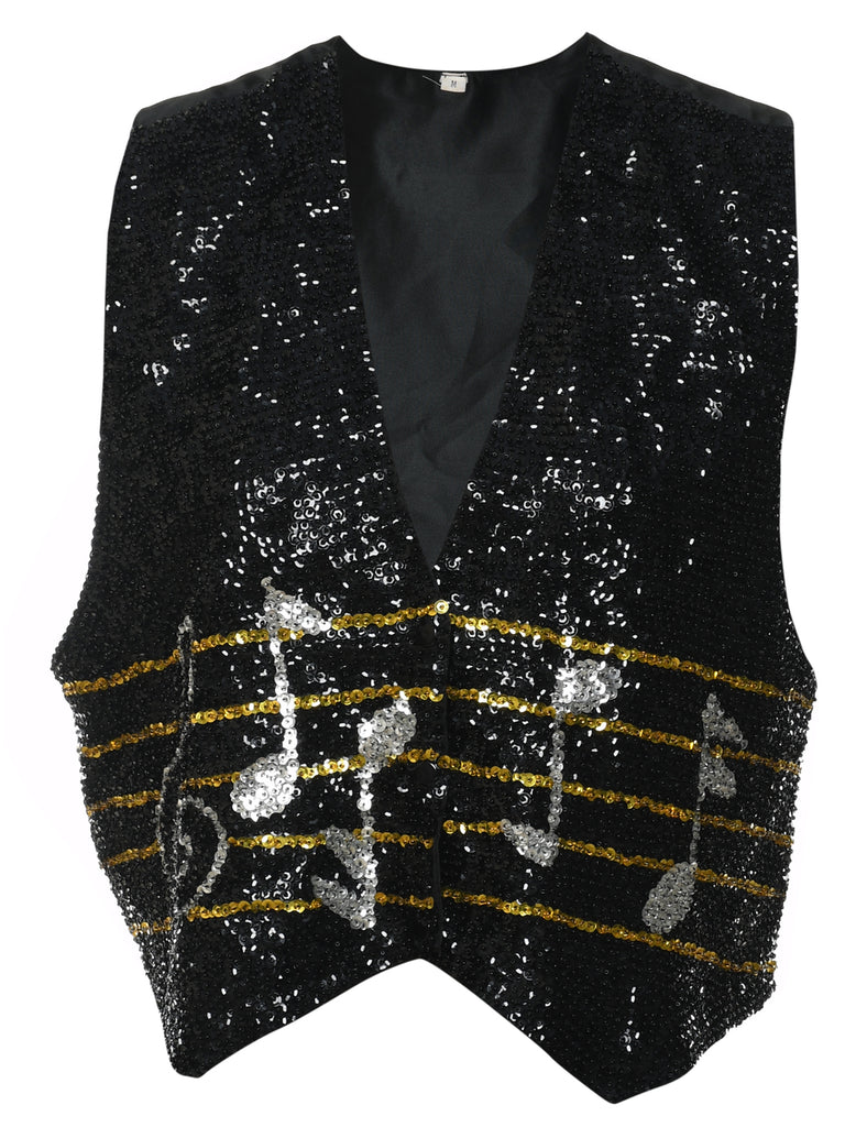 Black, Silver & Gold Sequined Waistcoat - M