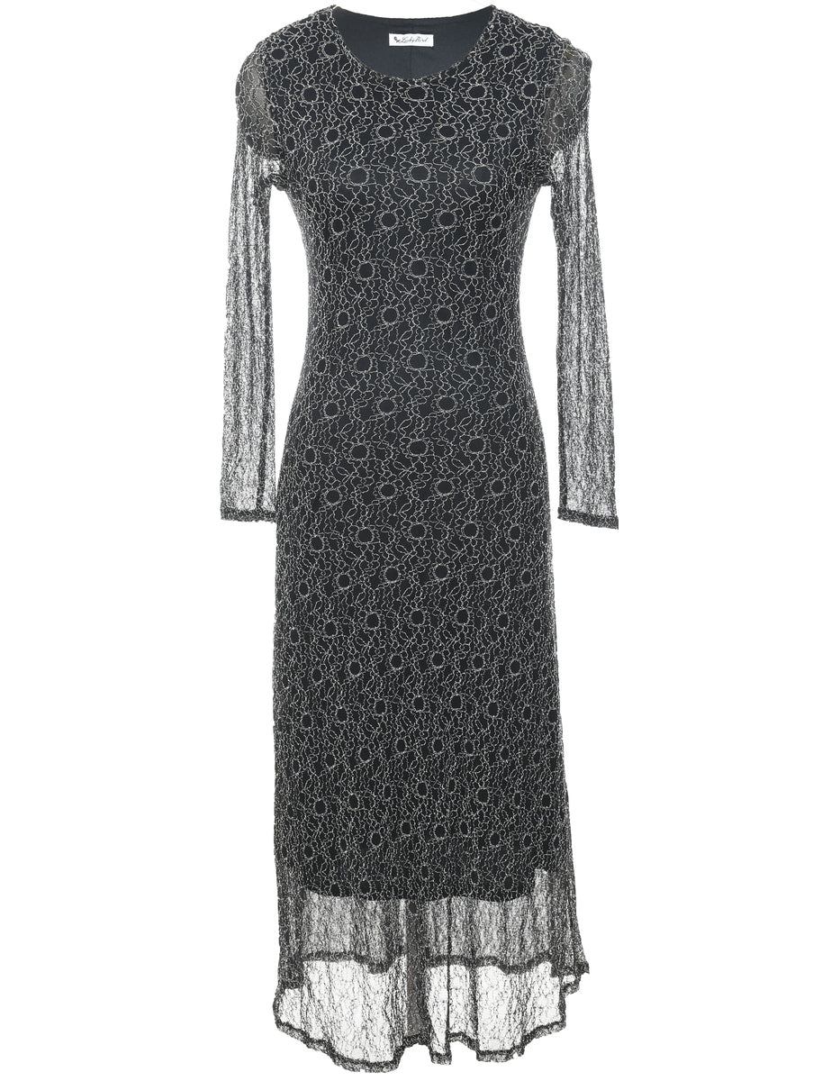 10854 Black Silvery Draped Strap Dress