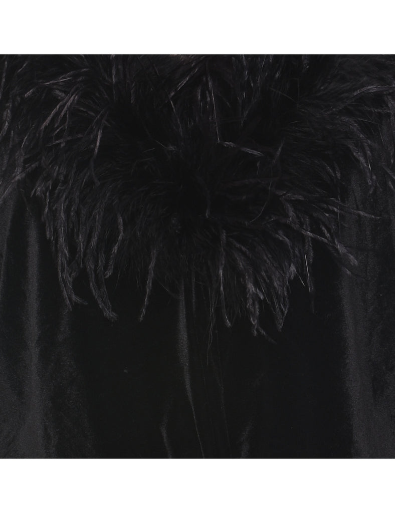 Black Velvet Faux Fur Trim Evening Top - M