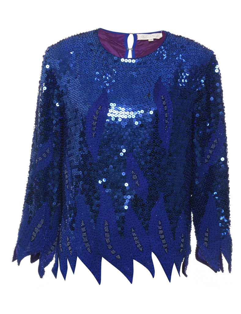 Blue Sequined & Beaded Party Top - M