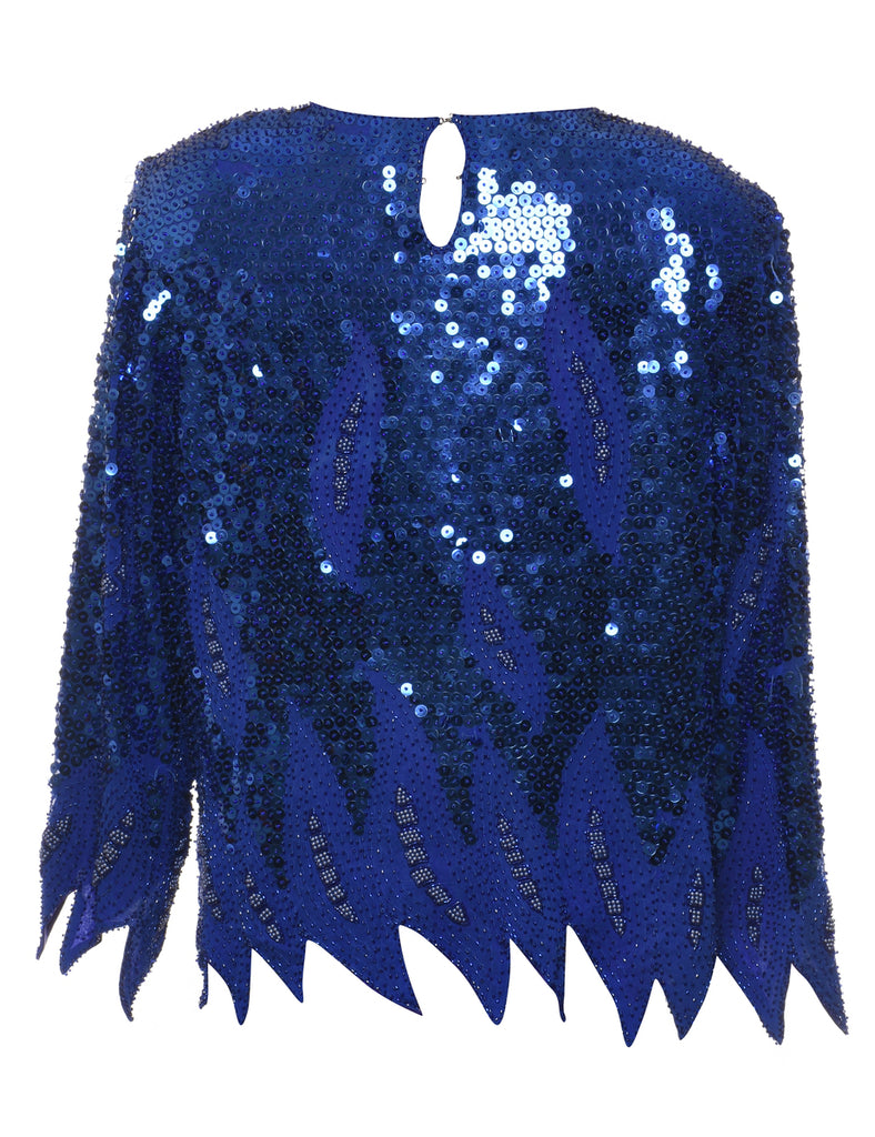 Blue Sequined & Beaded Party Top - M