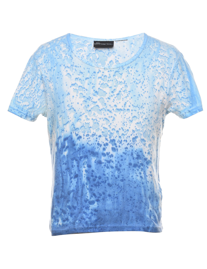 Blue & White Tie Dye Design T-Shirt - S