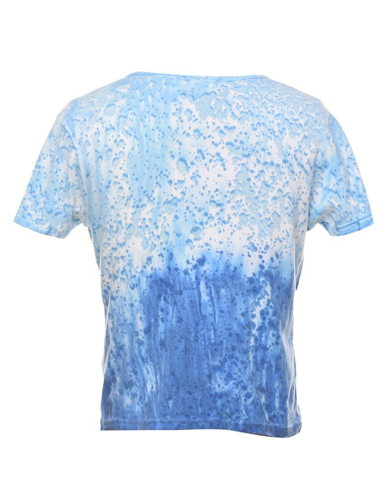 Blue & White Tie Dye Design T-Shirt - S