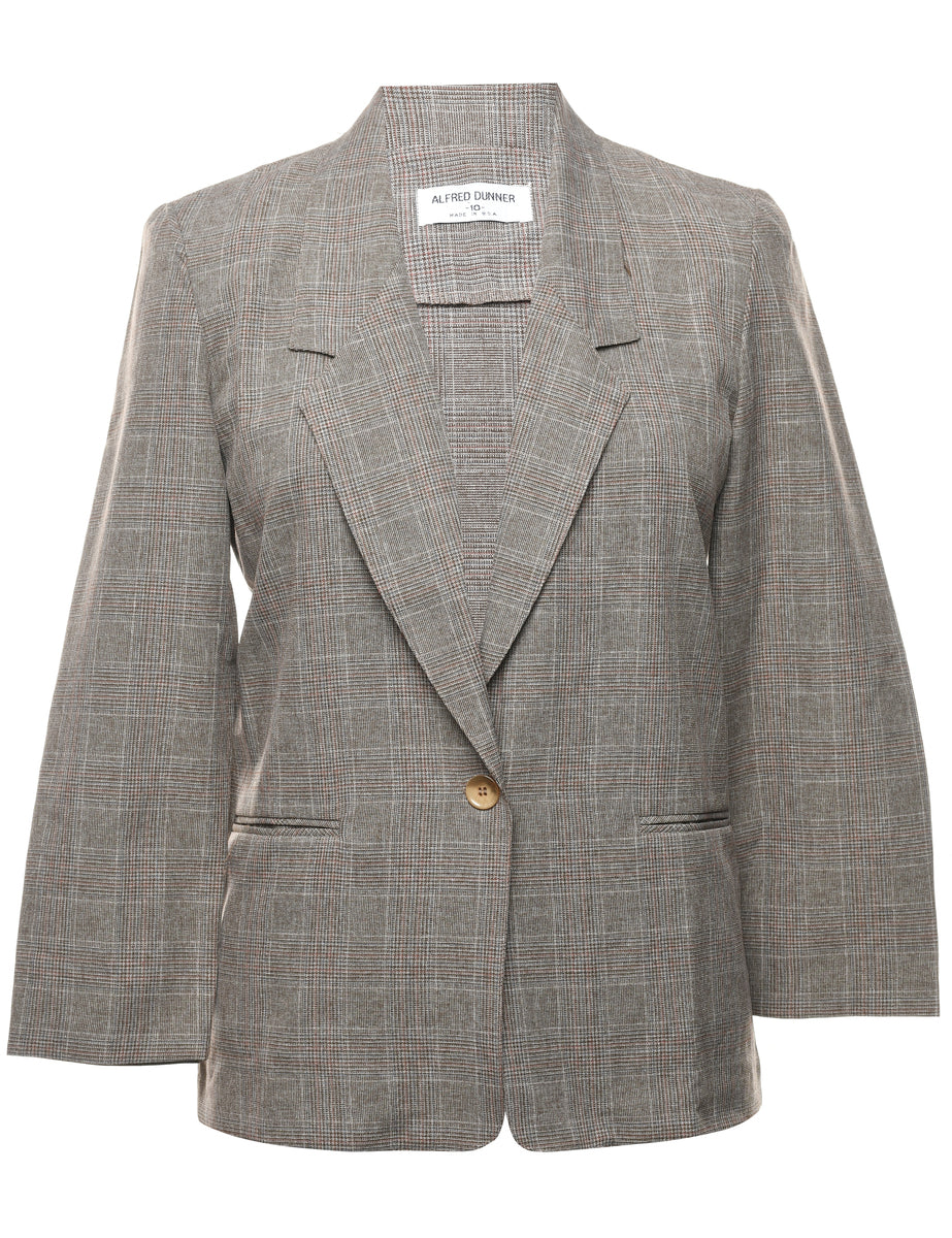 Brown & Multi Checkered Chevron Blazer