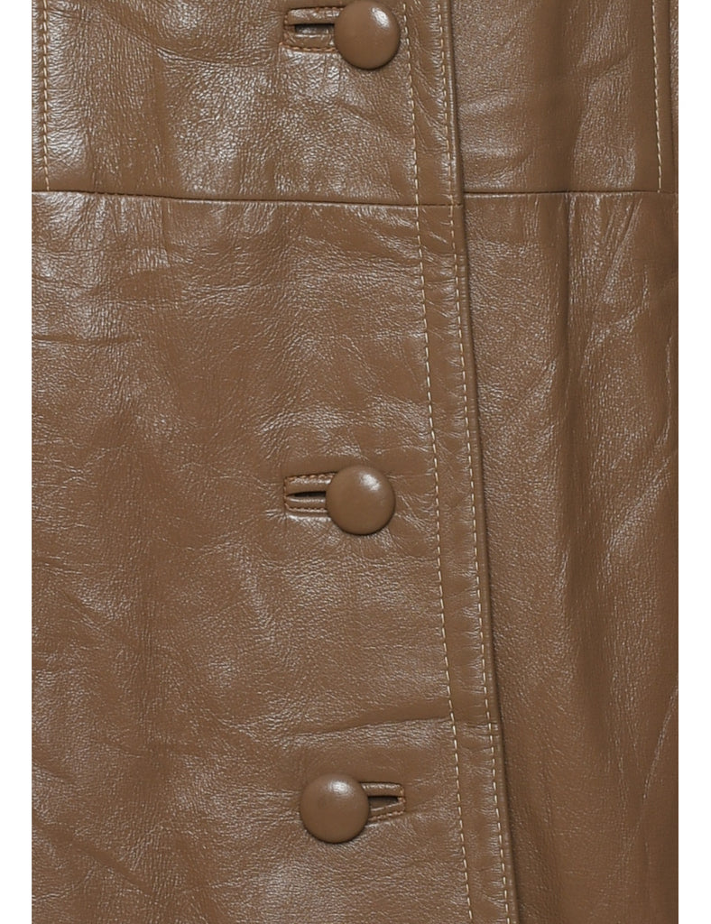 Brown Double-Breasted Leather Jacket - L