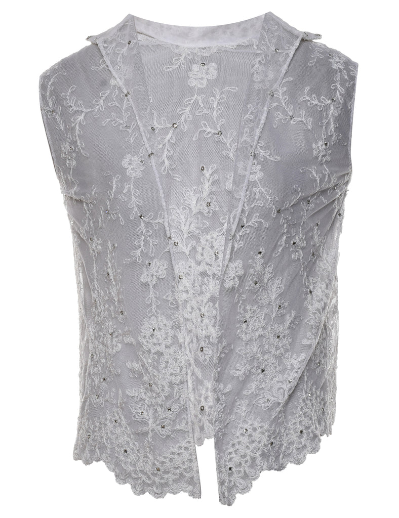 Classic Off-White Lace Embellished Waistcoat - S