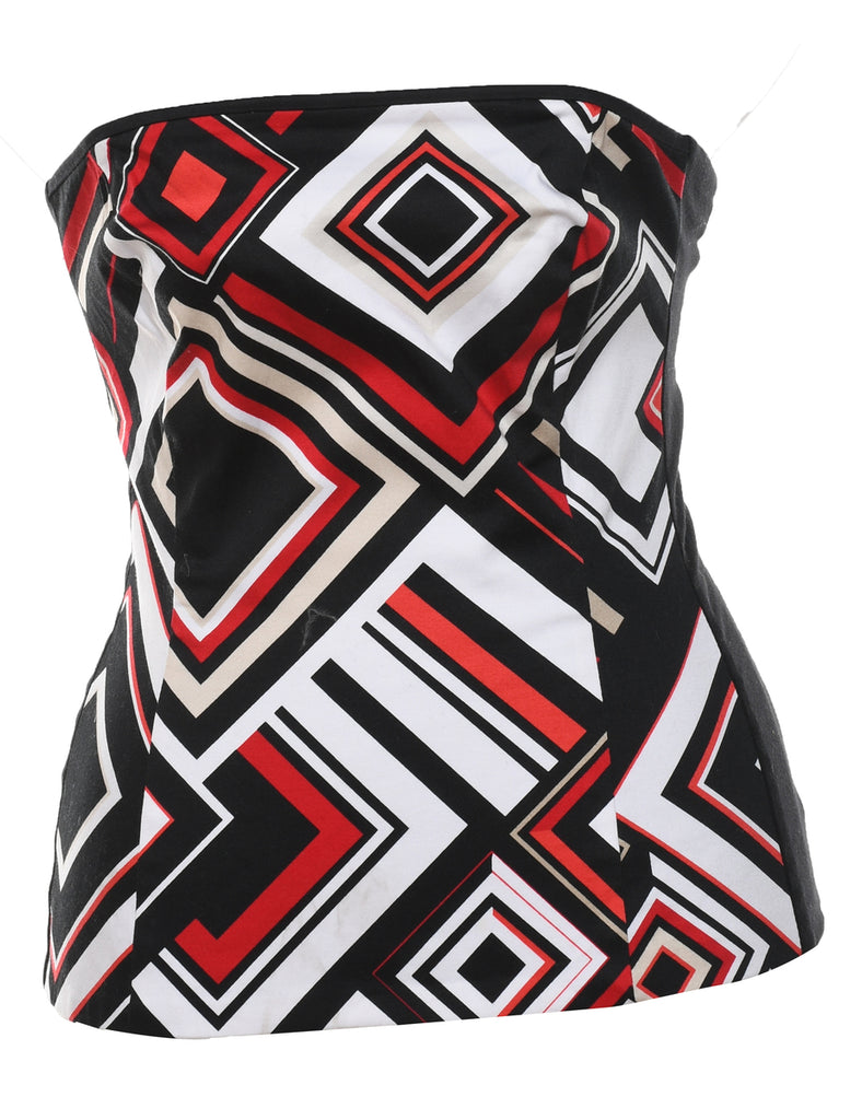 Corset Style Black & Red Geometric Party Top - S