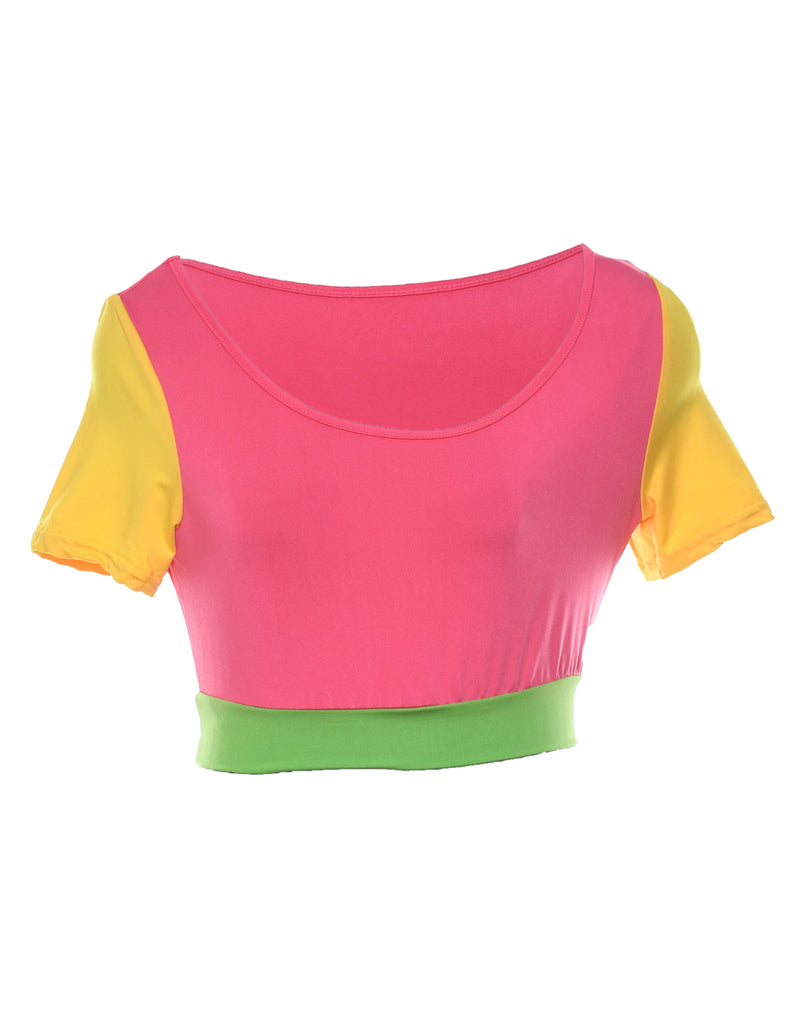 Cropped Pink, Green & Yellow Colour Block Top - S