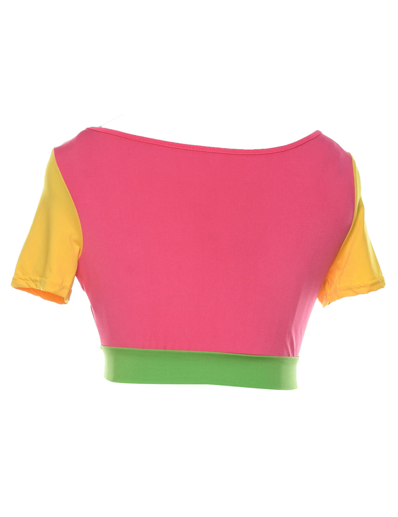Cropped Pink, Green & Yellow Colour Block Top - S