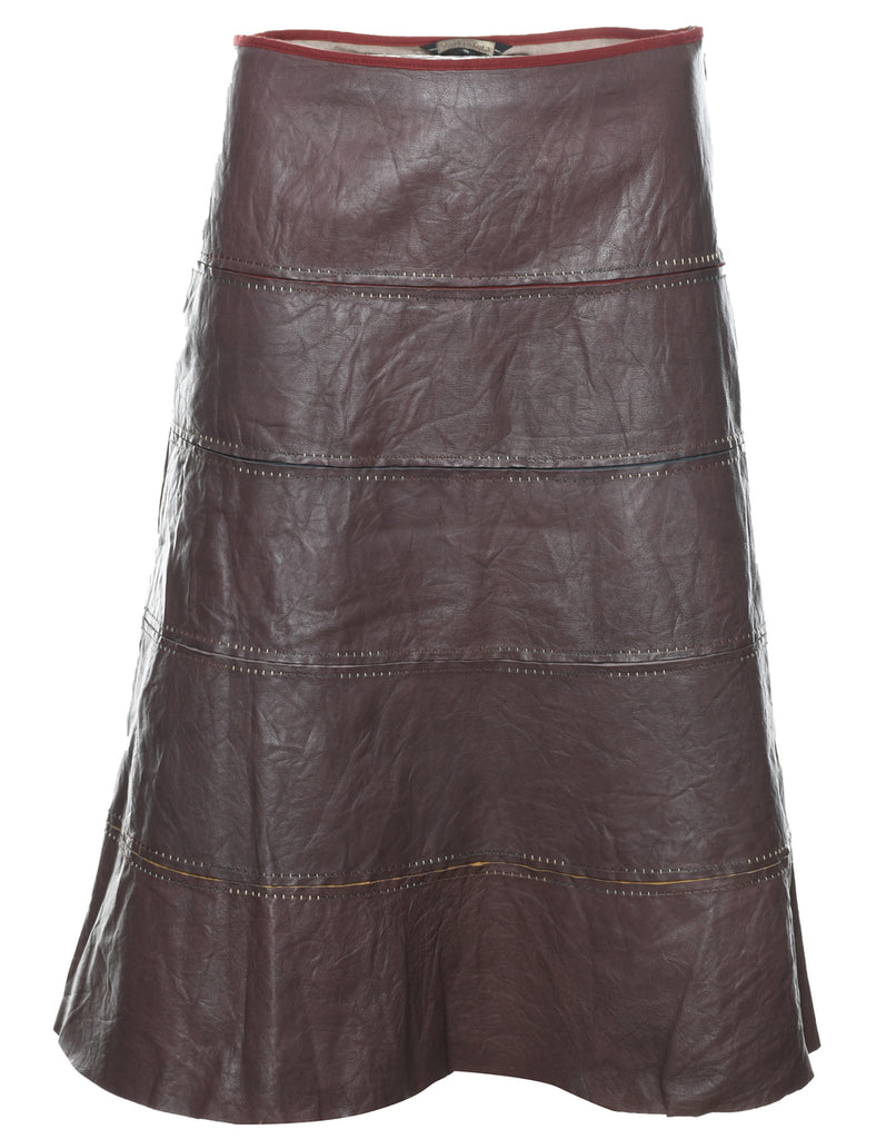 Dark Brown Leather Skirt - S