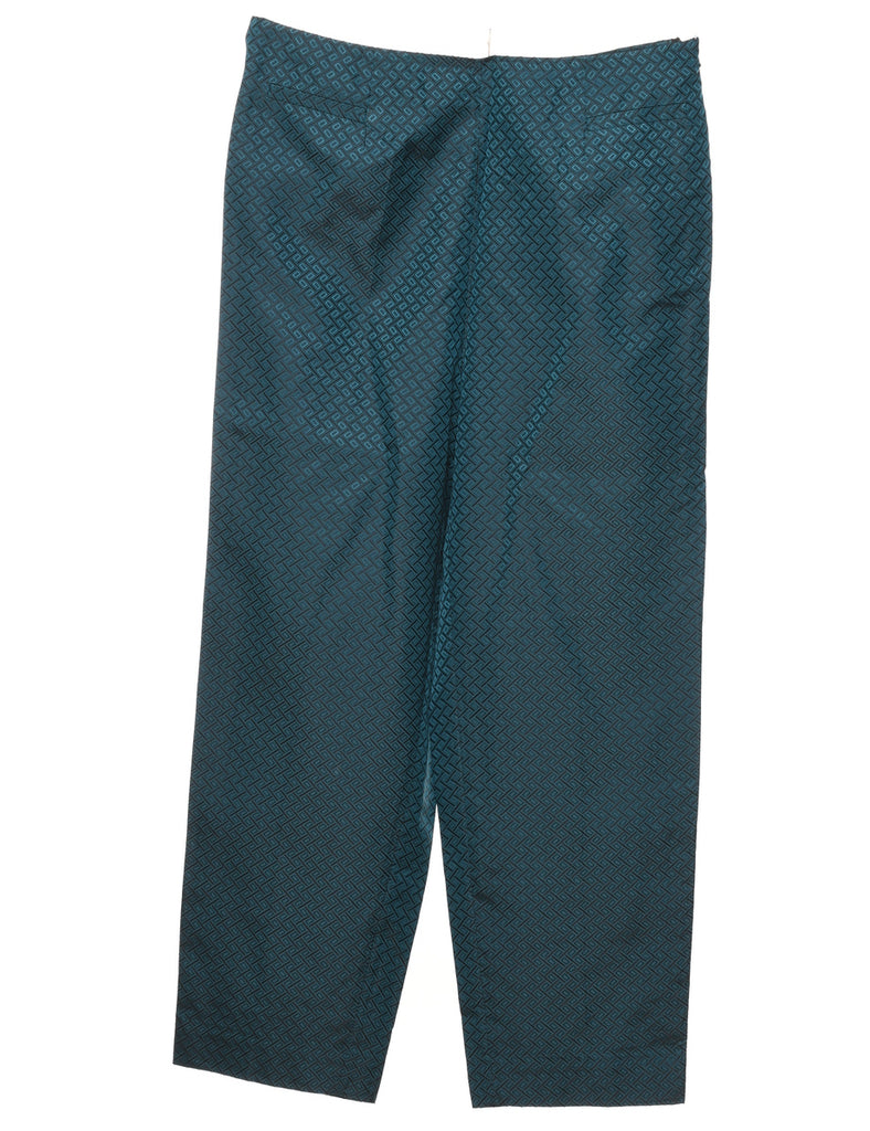 Dark Green Patterned Silk Trousers - W32 L29