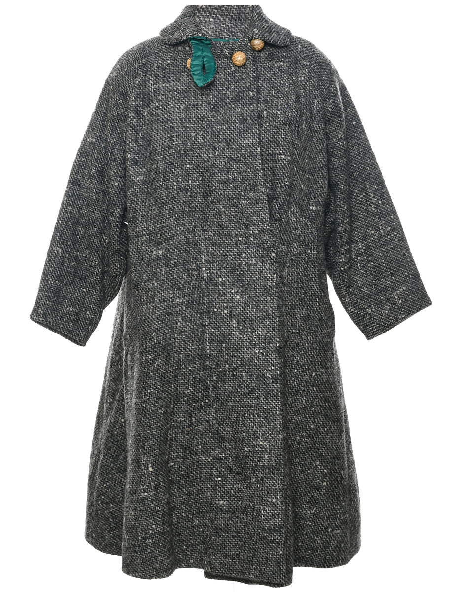 2040277 Black-Grey Check Wool Coat