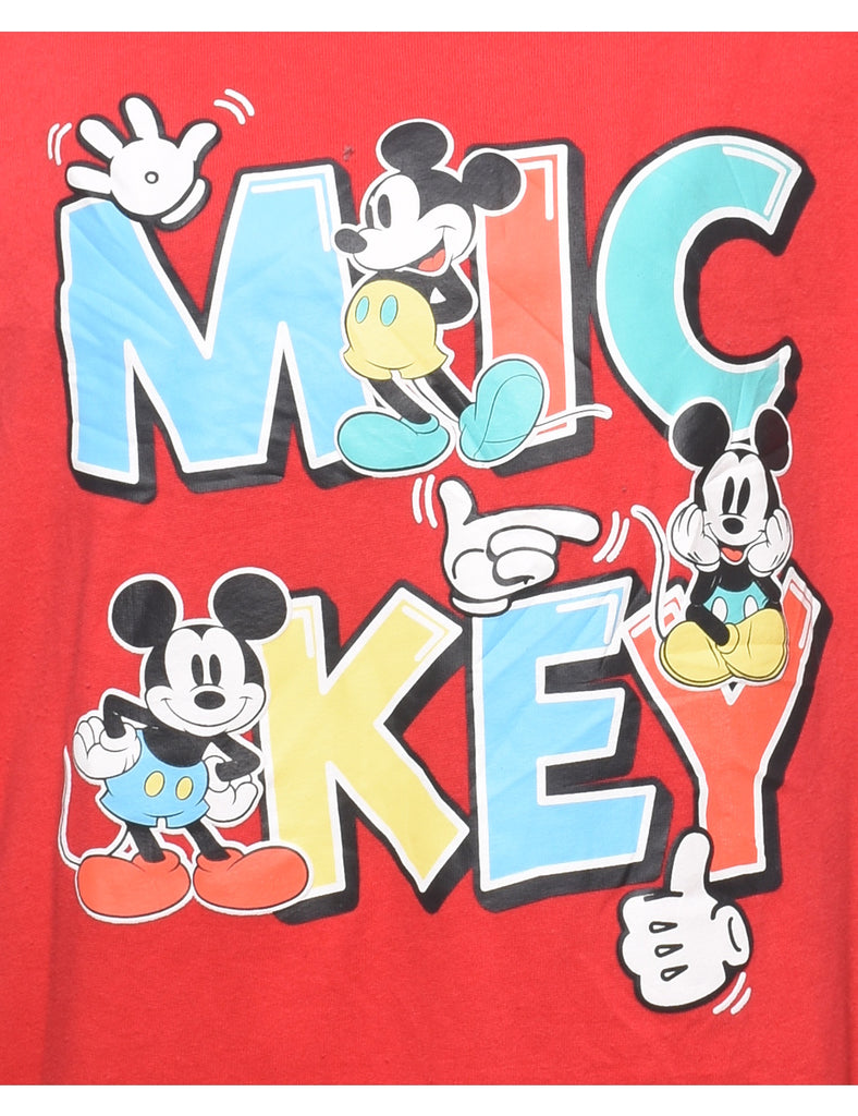 Disney Mickey Mouse Red & Light Blue 1990s Cartoon Sweatshirt - L