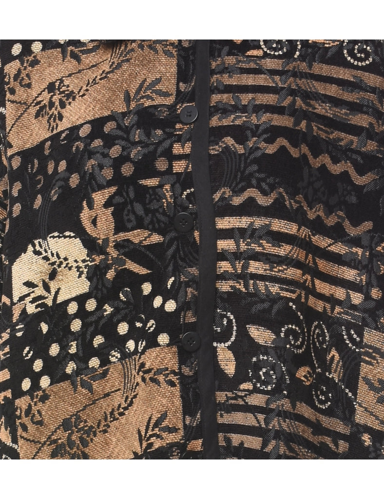 Embroidered Black & Beige Floral Tapestry Jacket - L