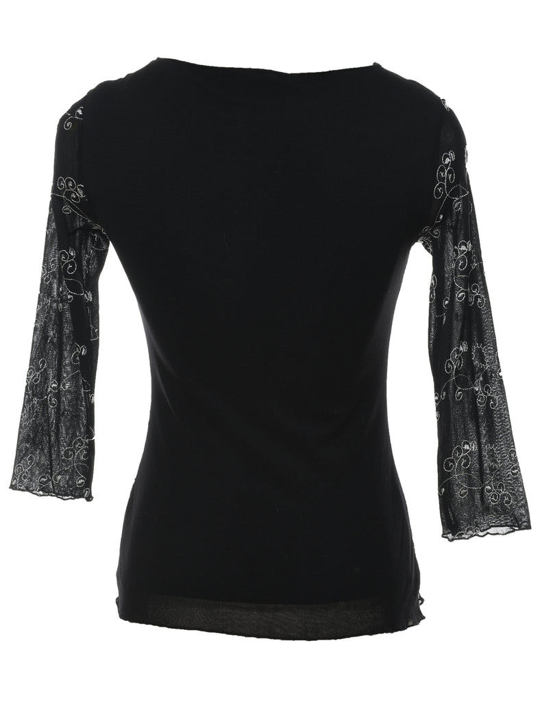 Embroidered Black Top - S