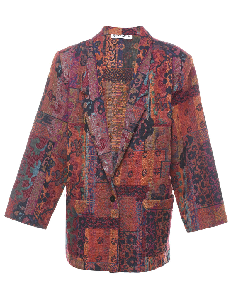 Floral Button-Front Multi-Colour Tapestry Jacket - L