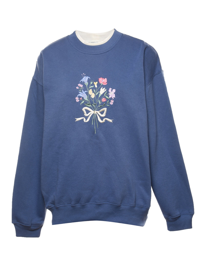 Floral Embroidered 1990s Sweatshirt - M