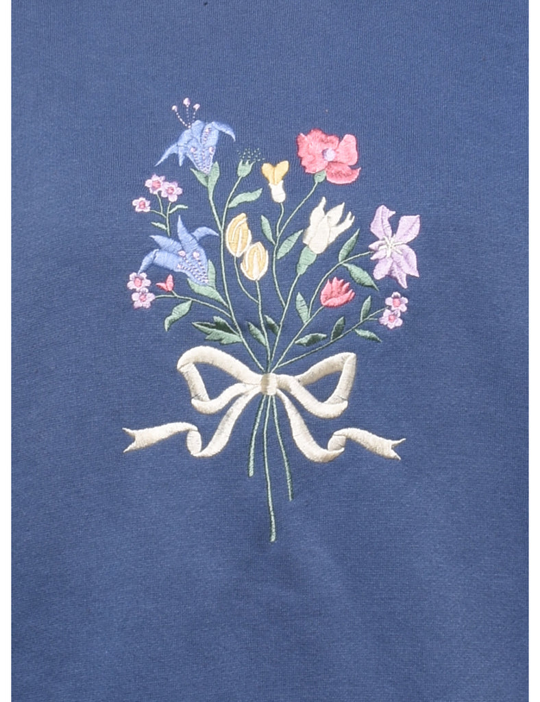 Floral Embroidered 1990s Sweatshirt - M