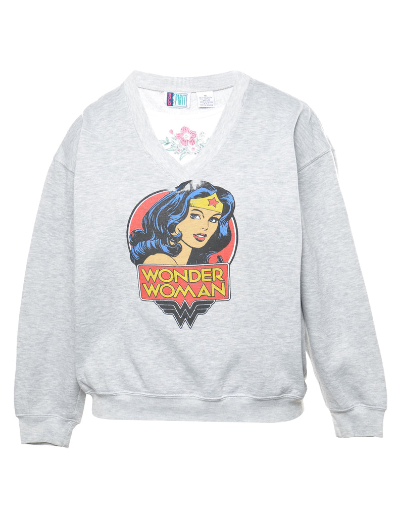 Floral Embroidery Wonder Women Printed Sweatshirt - M