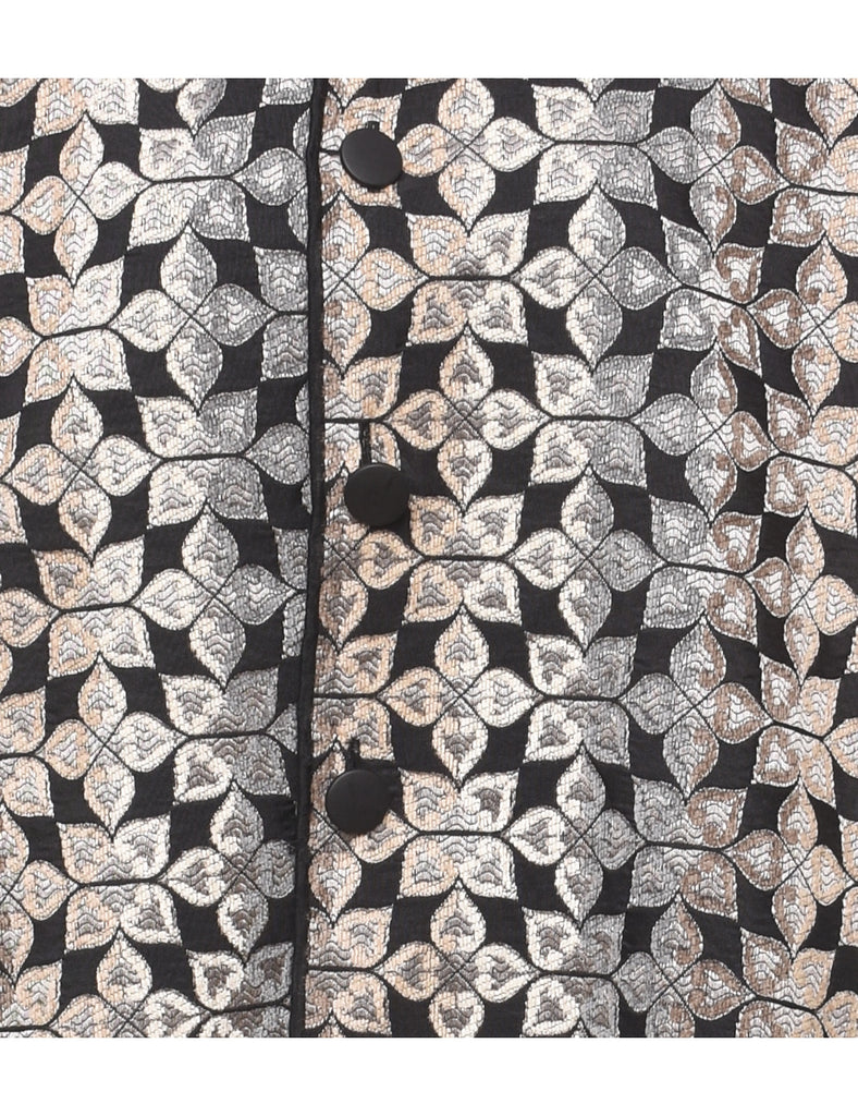 Floral Pattern Black & Off-White Tapestry Jacket - L