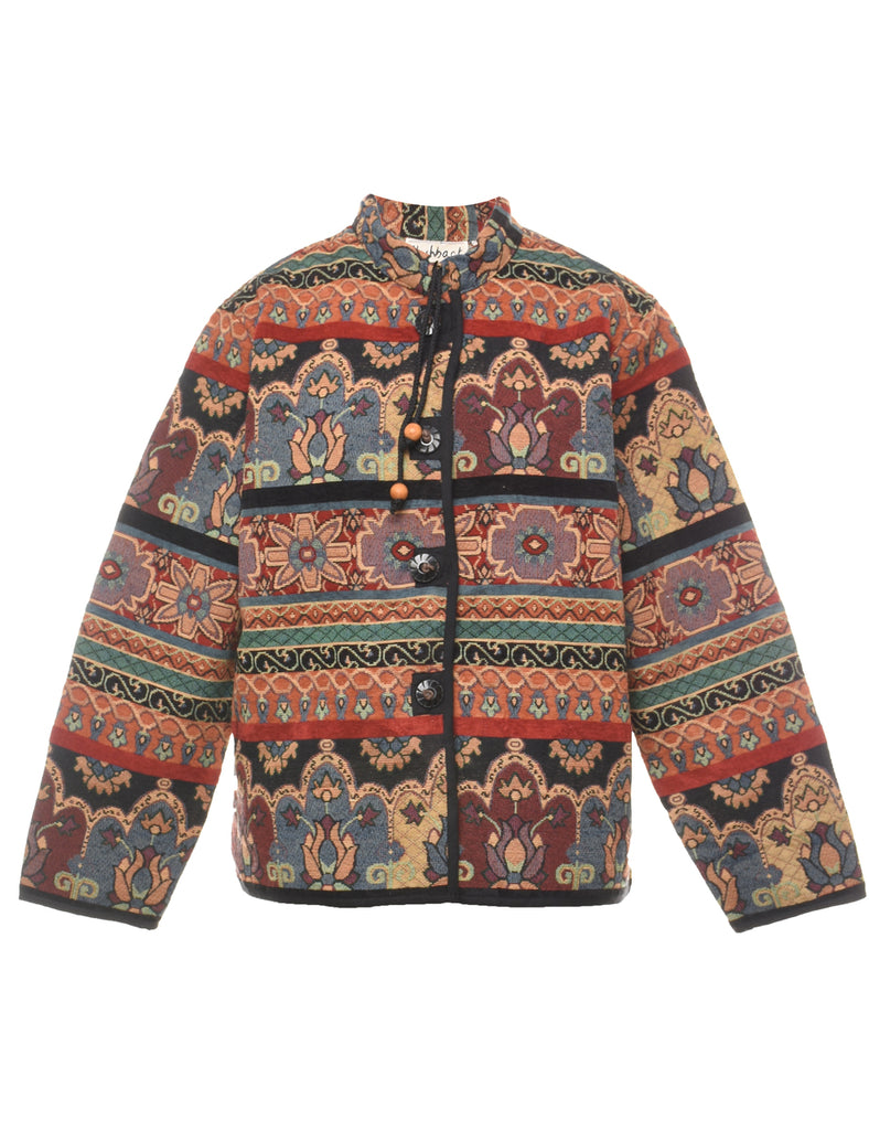 Floral Pattern Multi-Colour Button-Front Tapestry Jacket - L