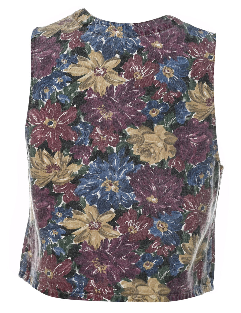 Floral Pattern Multi-Colour Denim Waistcoat  - M