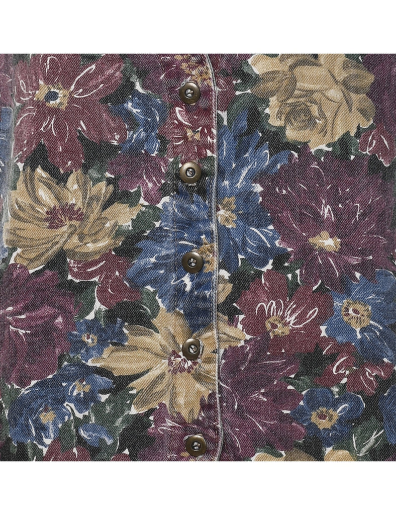 Floral Pattern Multi-Colour Denim Waistcoat  - M
