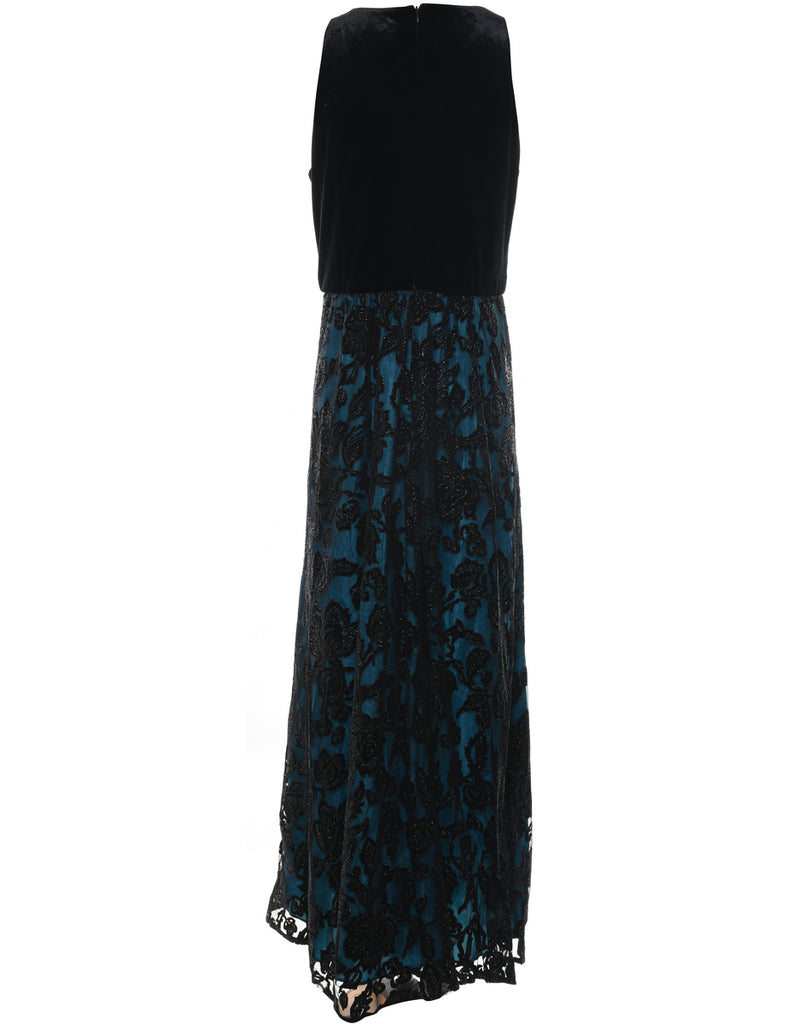 Floral Print Black & Blue Evening Dress - M