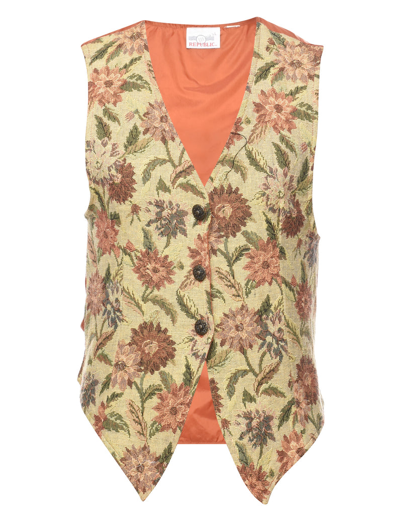Floral Print Pale Yellow Tapestry Waistcoat - S