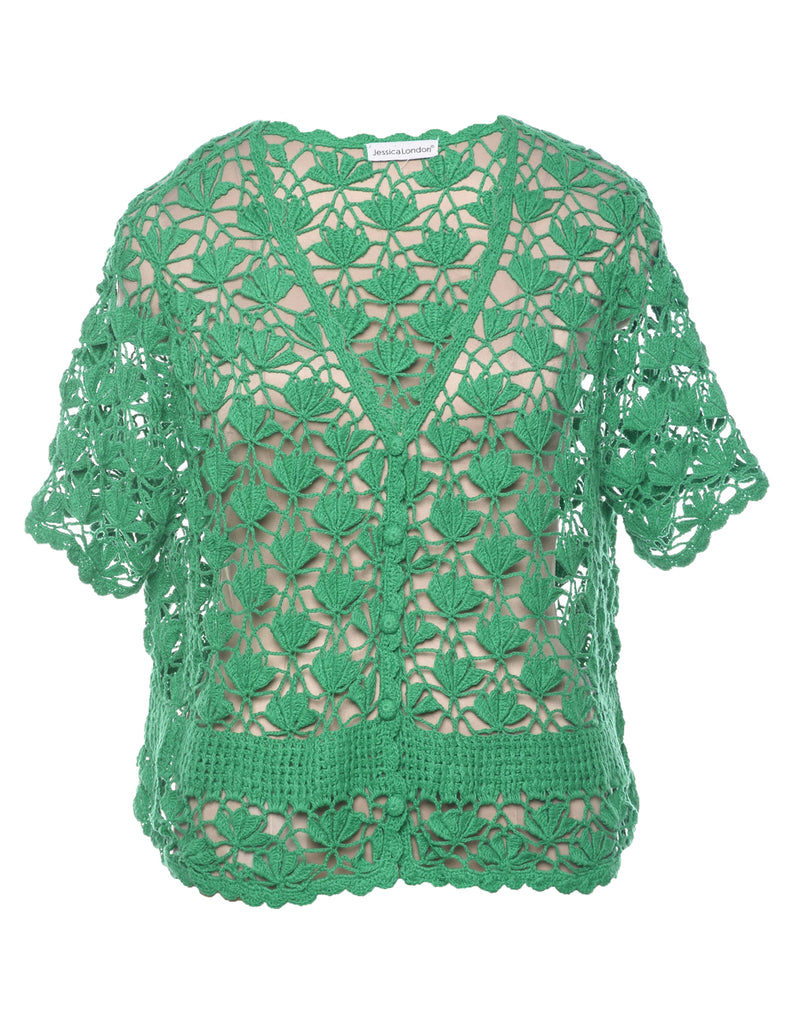 Green Crochet Cardigan - L