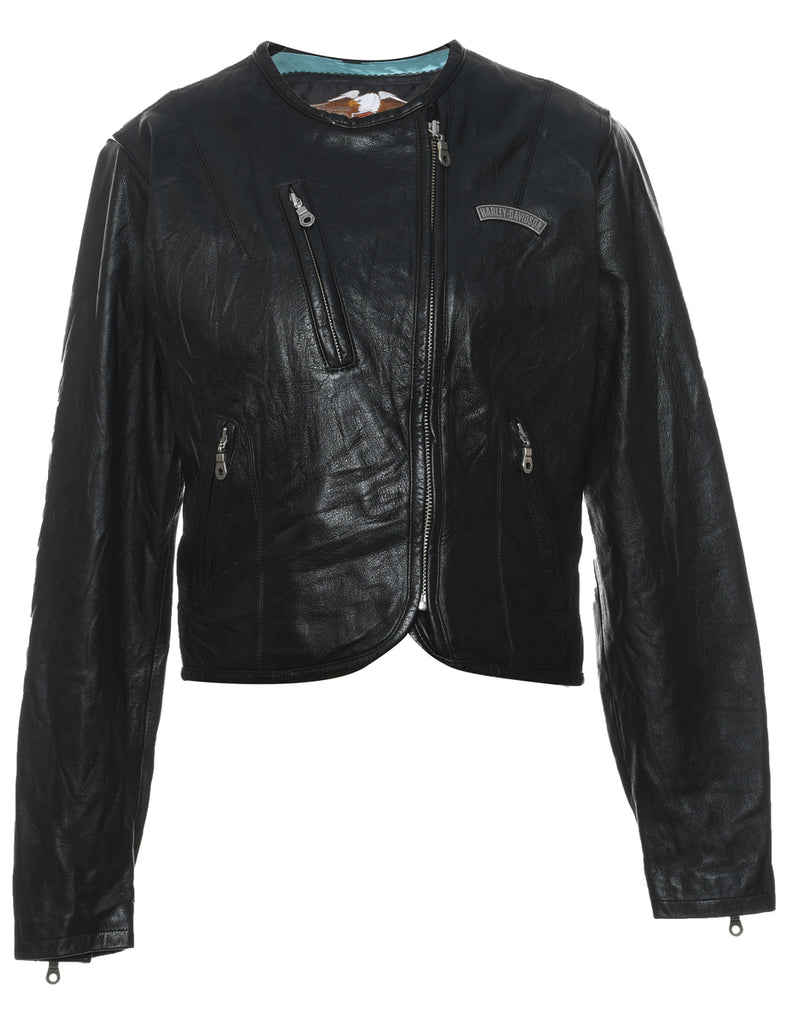 Harley Davidson Black Lace-Up Back Leather Jacket - M
