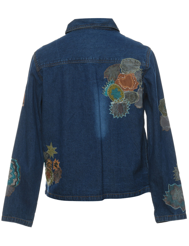 Indigo 1990s Floral Design Denim Jacket - M