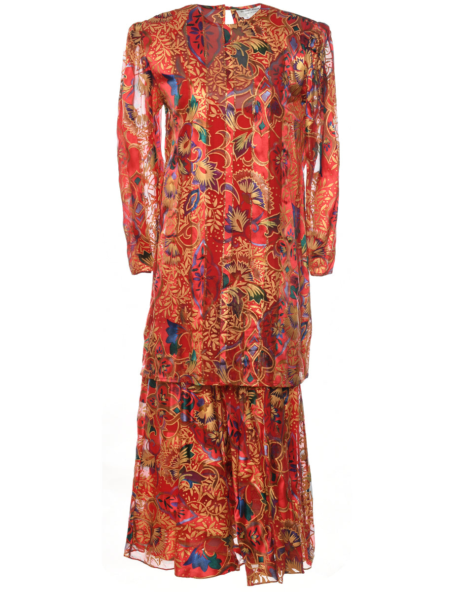 1980s Silk Print Day Dress with Sash