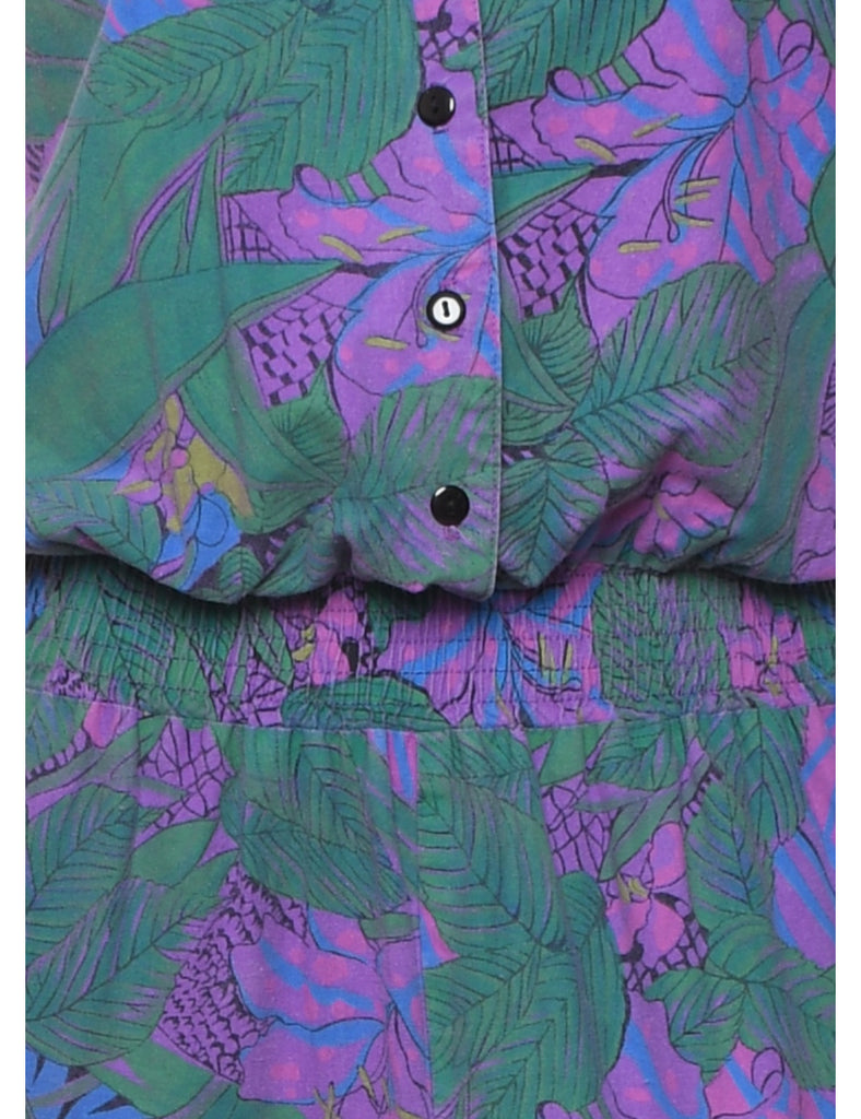 Leafy Print 1990s Muti-Colour Jumpsuit - M