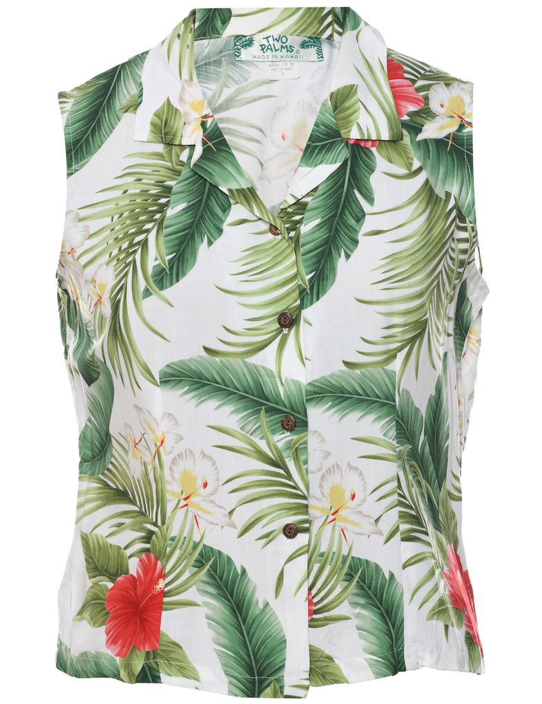 Leafy Print Hawaiian Shirt - M