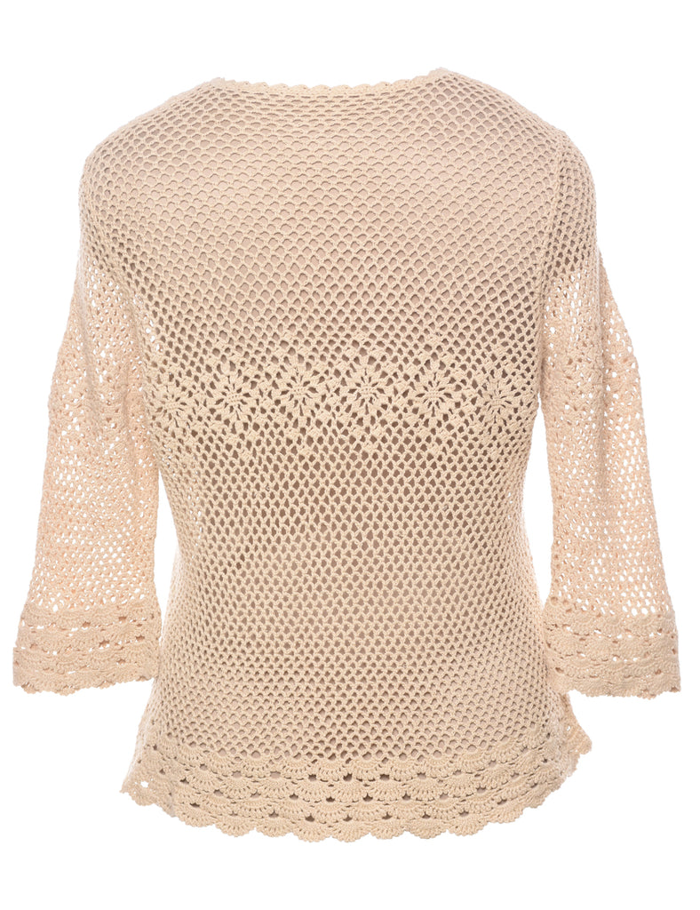 Light Brown Crochet Cardigan - L