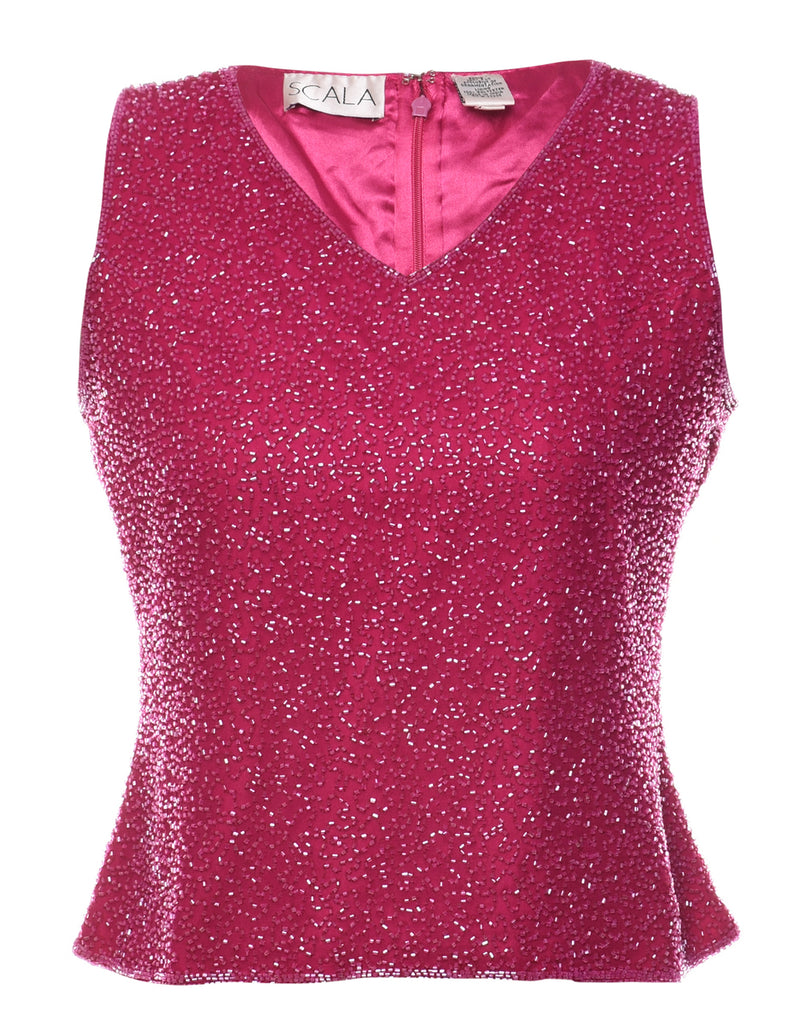 Magenta Beaded Party Top - M