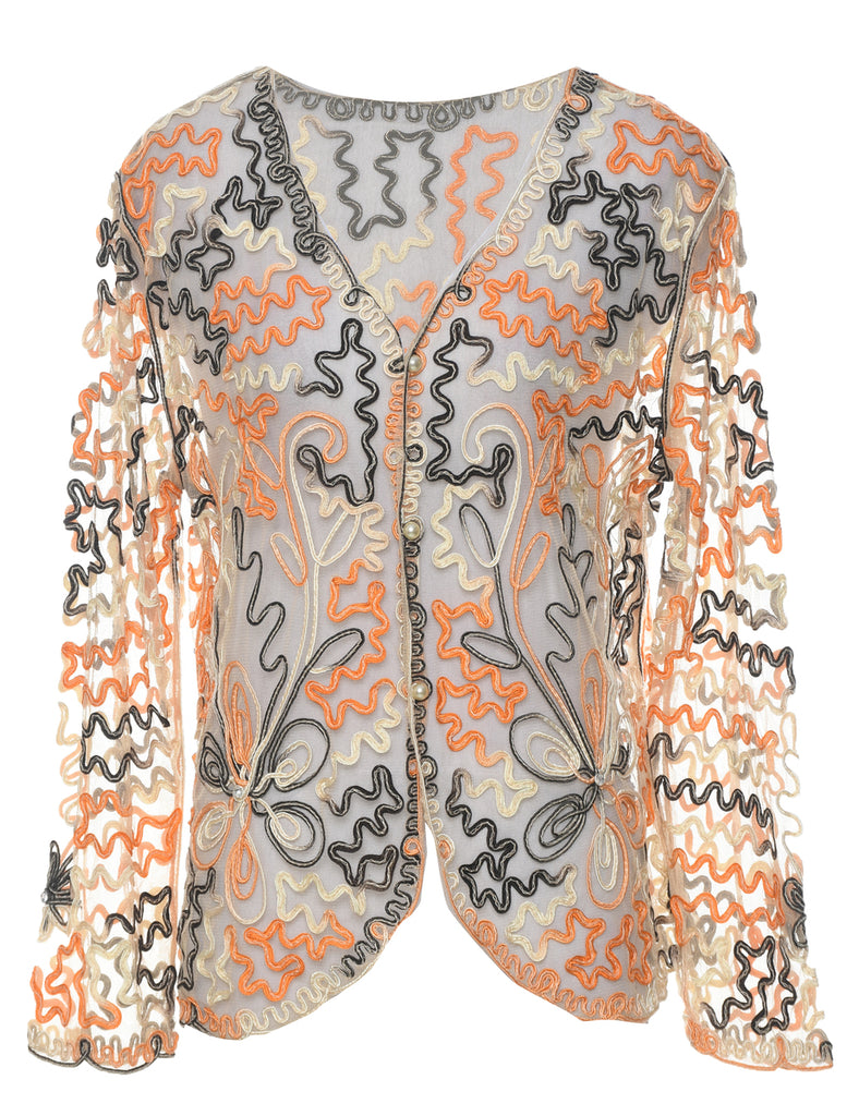 Multi-colour Embroidered Sheer Jacket - L