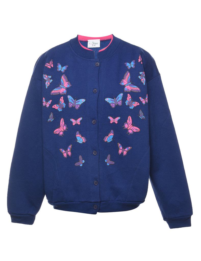 Navy, Pink & Blue Butterfly Cardigan  - M