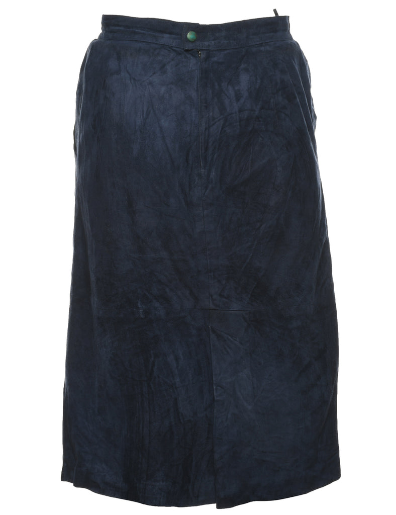 Navy Suede A-line Skirt - M